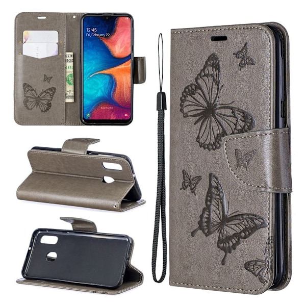 Butterfly Samsung Galaxy A20e veske - Grå Silver grey
