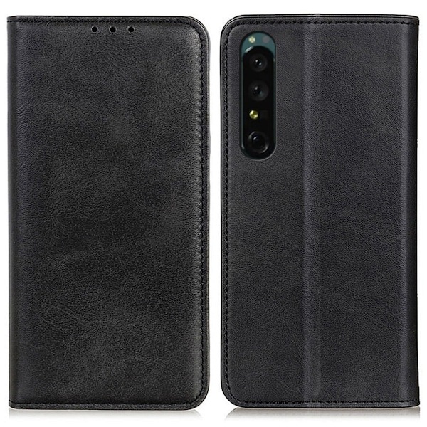 Sony Xperia 1 IV flip etui i ægte læder med pung – Sort Black