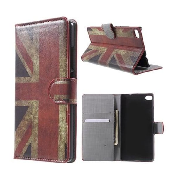 Moberg Huawei Ascend P8 Læder Etui Med Kortholder - Vintage UK Flag Multicolor