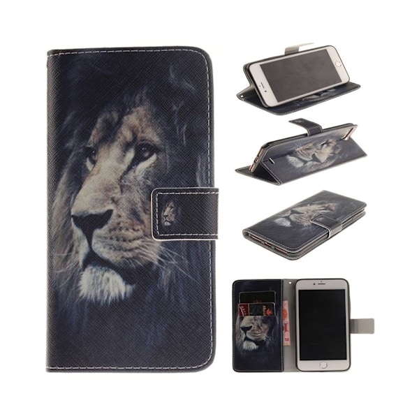 Wallin Phone 7 Plus / 8 Plus Nahkakotelo Lompakko - Leijona Kuvio Multicolor
