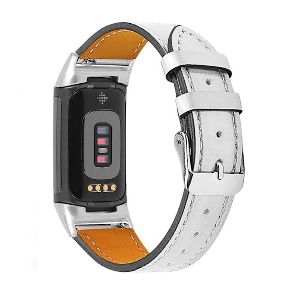 Enkelt klockarmband i äkta läder till Fitbit Charge 5 - Ljust Silver Silvergrå