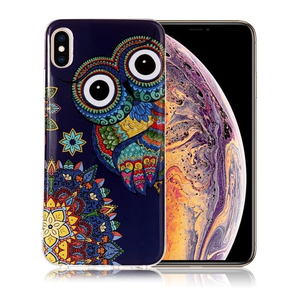 Noctilucent IMD fleksibelt etui til iPhone XS Max 6,5 tommer - Uglemønster Multicolor