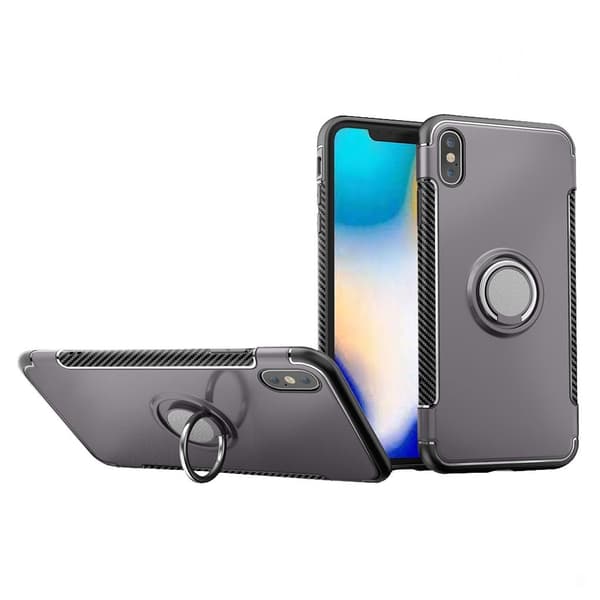 iPhone Xs Max mobilskal plast silikon metall handring stående magnetisk bilhållare – Grå Silvergrå