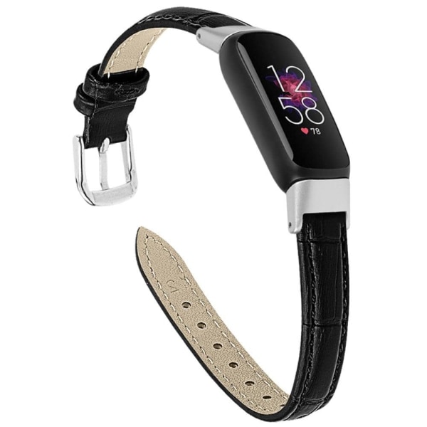 Fitbit Luxe krokotiili-tyylinen aito nahkaranneke - Musta Black