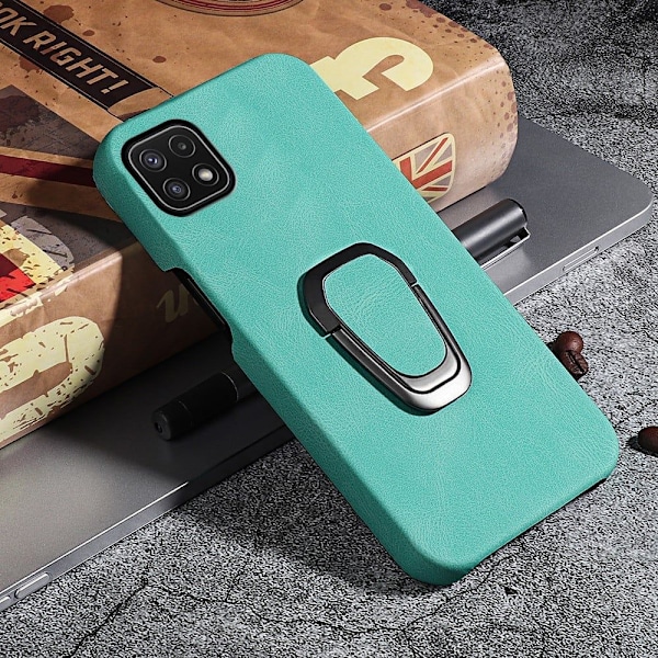 Stötsäkert läderfodral med oval kickstand för Samsung Galaxy A22 5G - Matcha Grön Grön