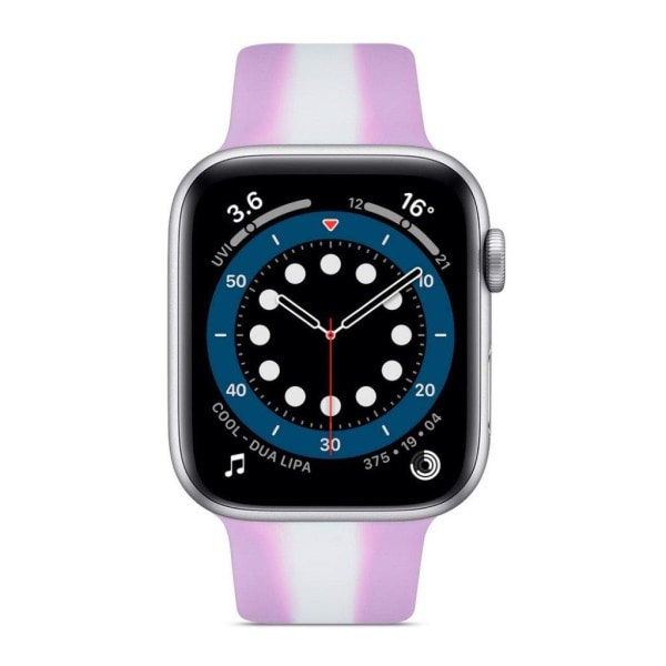 Apple Watch 40mm väriraidallinen silikonikellon hihna - Violetti Purple