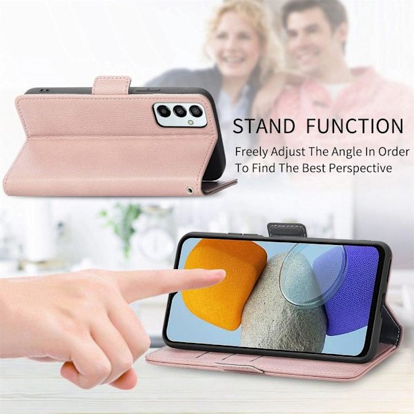 Pehmeä kukkakoristelu nahkakotelo Samsung Galaxy M23 / Samsung Galaxy F23 - Ruusukulta Pink
