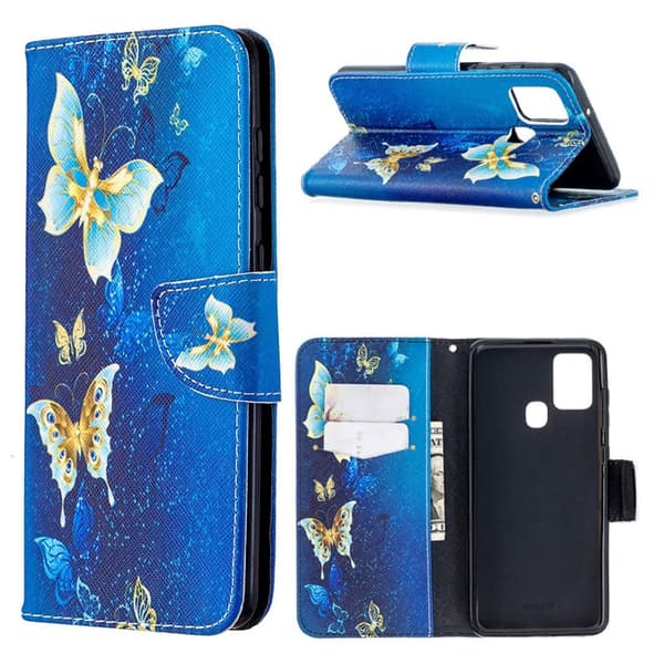 Wonderland Samsung Galaxy A21s flip kuoret - Kulta Perhosia Multicolor