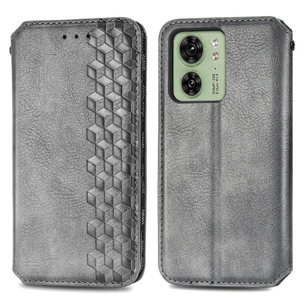 Läder Motorola Edge 40 fodral med romb-design - Grå Silvergrå