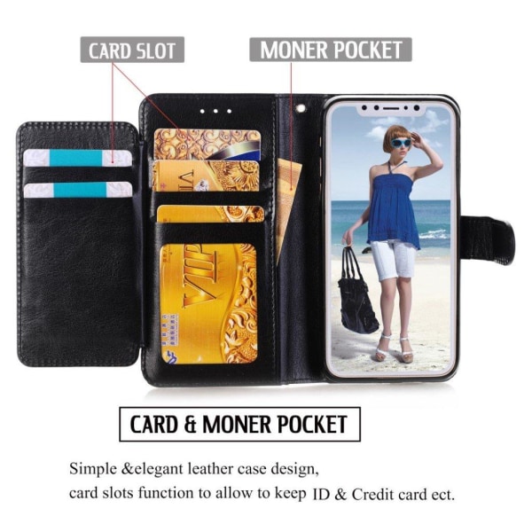 iPhone 9 Plus mobilfodral syntetläder silikon stående plånbok vi Svart