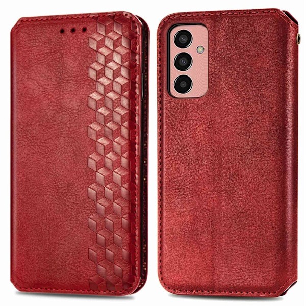 Læder Etui med A Stilfuldt Rhombus Tryk til Samsung Galaxy M13 4g - Rød Red