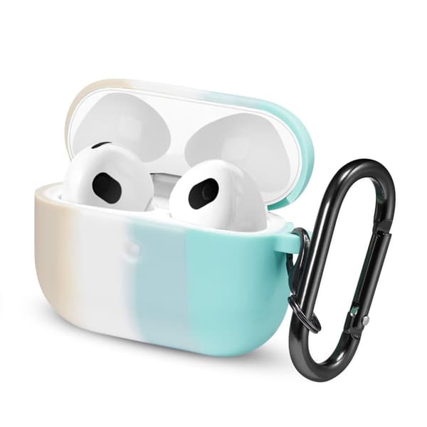 AirPods 3 regnbuefarget silikonetui med karabinkrok - Beige / Cyan Multicolor