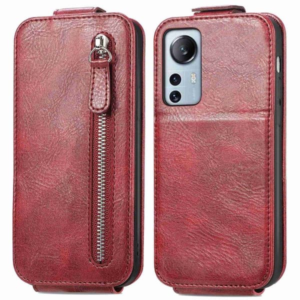 Vertical Flip Phone Etui med Zipper til Xiaomi 12 Lite - Rød Red