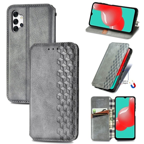 Läder Samsung Galaxy A32 fodral med romb-design - Silver/Grå Silvergrå