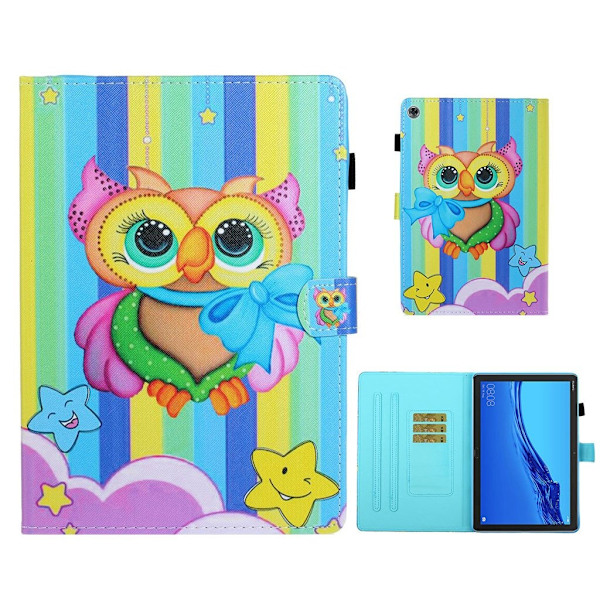 Huawei MediaPad M5 Lite 10 kuvio nahkainen flip case - Pöllö Ja Tähti Multicolor