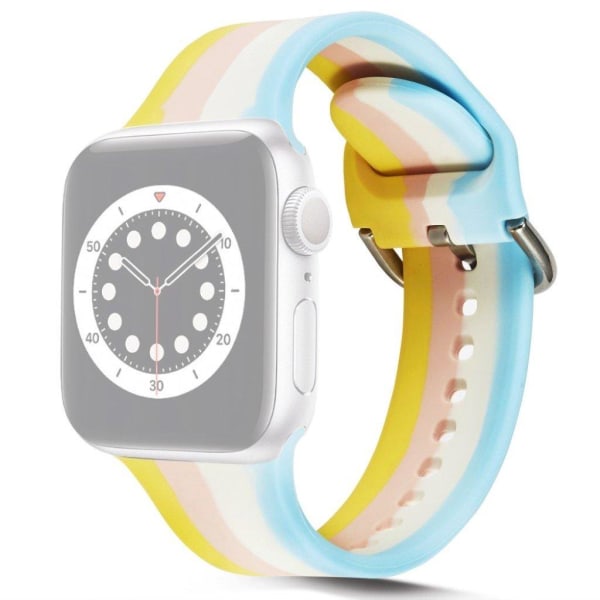 Apple Watch 42mm - 44mm sateenkaariraidallinen silikonikellon hihna - Keltainen Multicolor