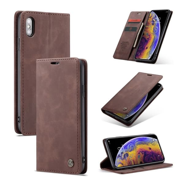 CASEME iPhone XS auto-absorberende læder flip cover - Kaffe Brown