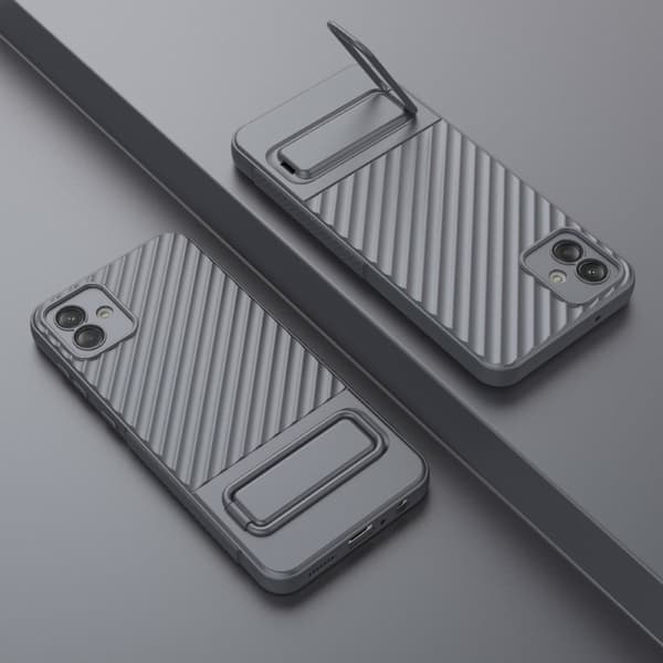 Skyddande reptåligt Samsung Galaxy A04 skal med stativ - Silver/Grå Silvergrå