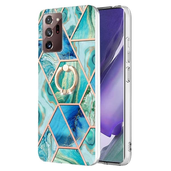 Marble Mønstret Cover med Ring Holder til Samsung Galaxy Note 20 Ultra 5G - Grøn Green
