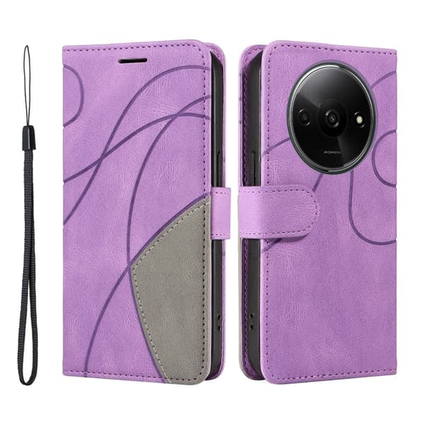 Teksturert læretui med stropp for Xiaomi Redmi A3 / Xiaomi Poco C61 - Lyselilla Purple