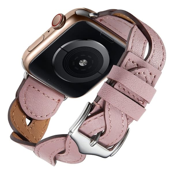 Apple Watch (45mm) Cowhide vævet design læder urrem - Lyserød Pink