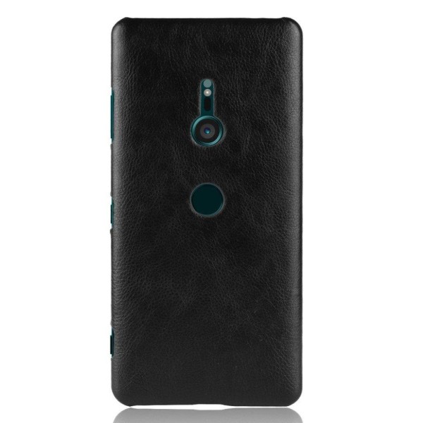 Sony Xperia XZ3 beskyttelsesetui i kunstlæder med Litchi tekstur - Sort Black