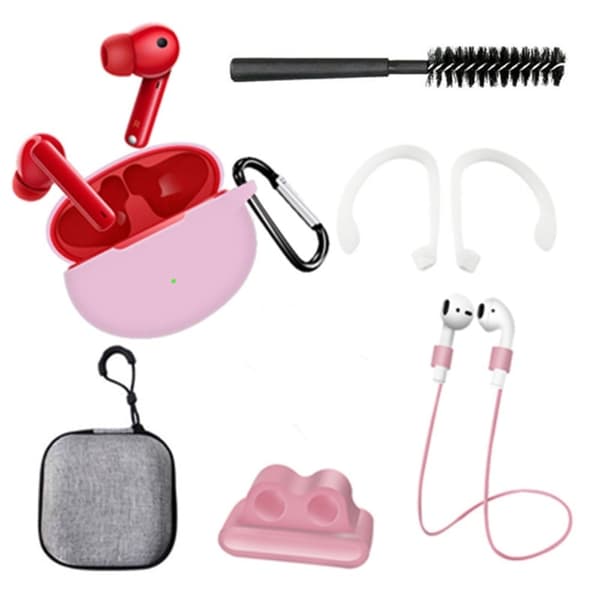 Huawei FreeBuds 4i silikonskydd med borste och förvaringsväska - Rosa Rosa