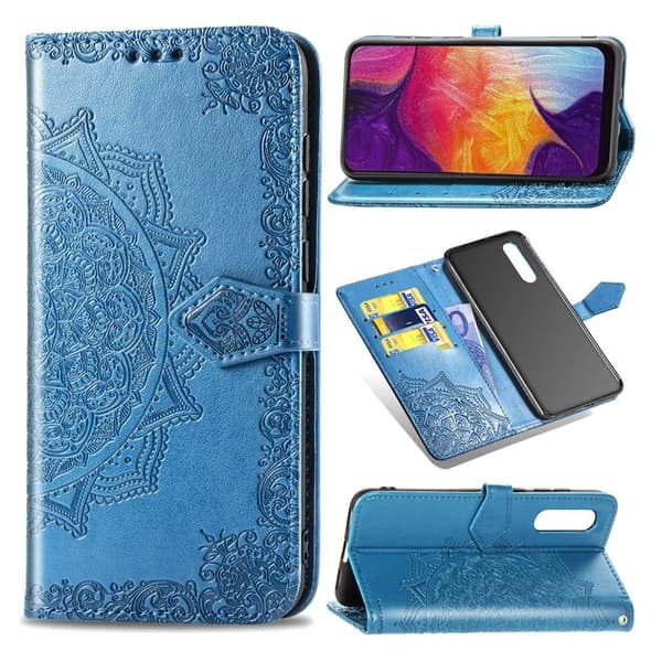 Mandala läder Samsung Galaxy A50 fodral - Blå Blå