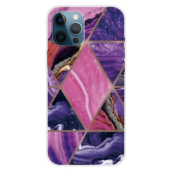 Marble iPhone 15 Pro Etui - Lilla og Rose Marmor Purple