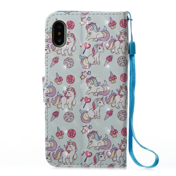 iPhone Xs Max Kuviollinen Valotäplä Koristeltu Synteetti Nahkainen Lompakko Suojakotelo - Yksisarviset Ja Makeiset Multicolor