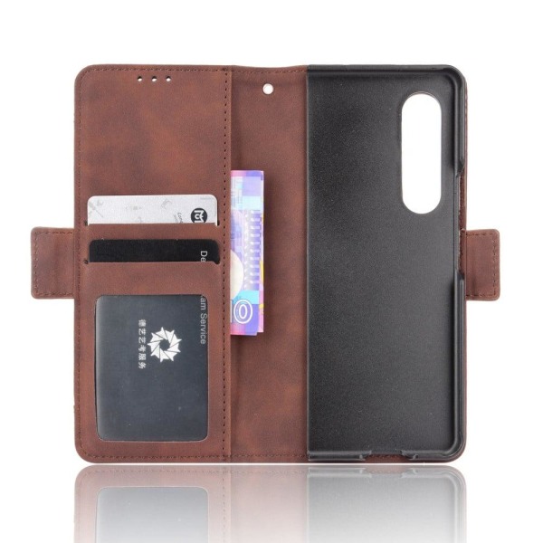 Modern-styled Leather Wallet Suojakotelo For Samsung Galaxy Z Fold3 5G - Ruskea Brown