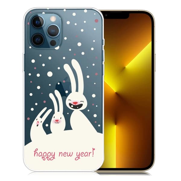 Mønstertryk i juleserien Fleksibel Anti-fall Phone Case Protector iPhone 13 Pro Max 6,7 tommer - Kaniner White