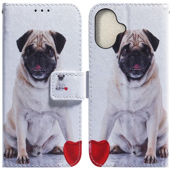 iPhone 16 Plus plånboksfodral med mönster och tryck Telefonskal i läder - Hund Vit