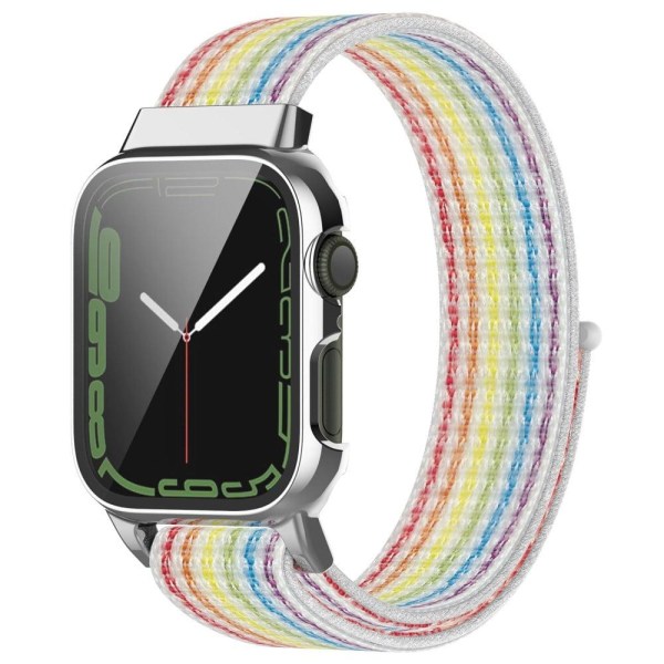 Apple Watch (45mm) nylonkellohihna + karkaistu lasi - Monivärinen Multicolor