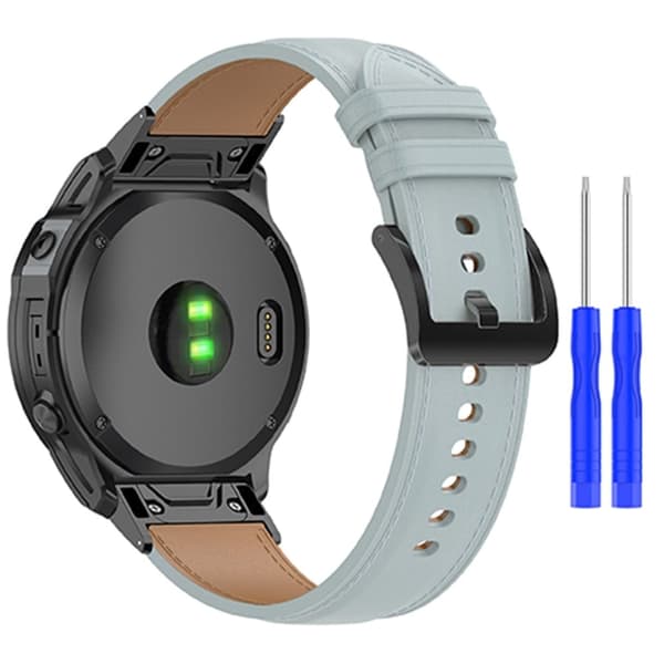 Aito säädettävä nahkaranneke Garmin-kelloon - Harmaa Silver grey