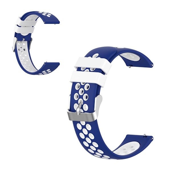 22mm Universal dual color + loop silicone watch strap - Blue / White Blå