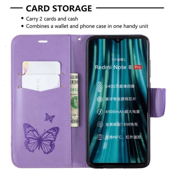 Butterfly Xiaomi Redmi Note 8 Pro kotelot - Violetti Purple