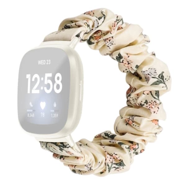 Fitbit Sense 2 / Versa 4 joustava kangaskuvioinen kellonhihna - Maitomainen Valkoinen / Honeysuckle Multicolor