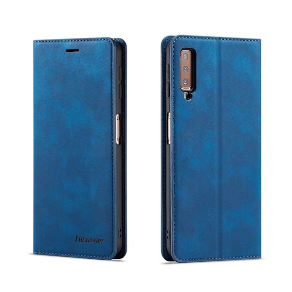 FORWENW Samsung Galaxy A7 (2018) læder flip etui - Blå Blue