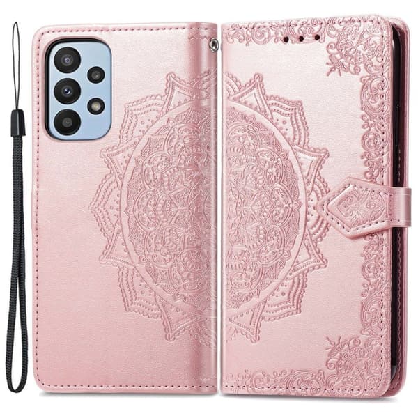 Mandala Samsung Galaxy A23 etui i lær - Rose Gull Pink