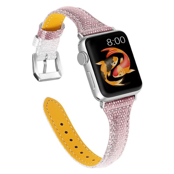 Apple Watch Series 5 44 mm elegant klockarmband i äkta läder - Rosa Rosa