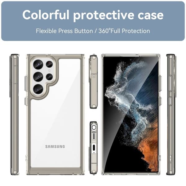 Samsung Galaxy S23 Ultra älykäs akryylikansi - Läpinäkyvä Harmaa Silver grey