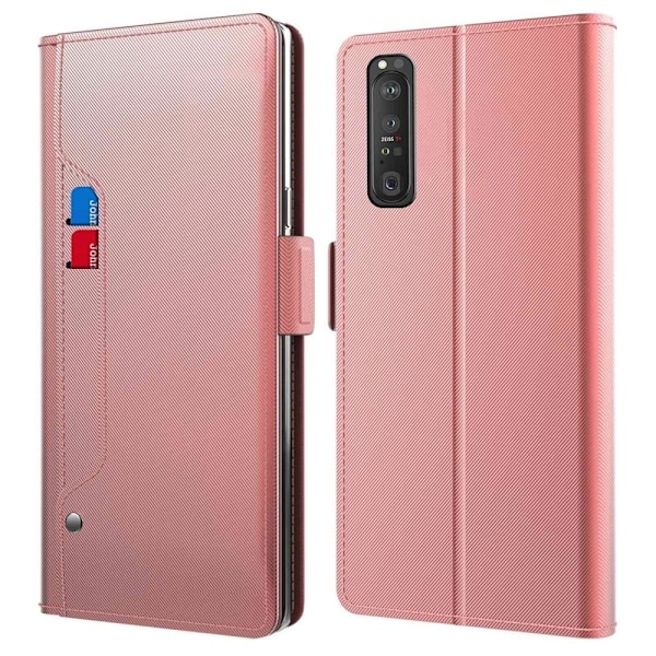 Phone Suojakotelo With Make-up Mirror And Slick Design For Sony Xperia 1 III - Ruusukulta Pink