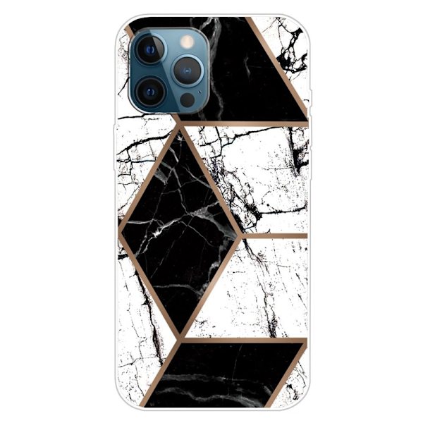 Marble iPhone 15 Pro Max Etui - Sort og Hvid Marmor Form White