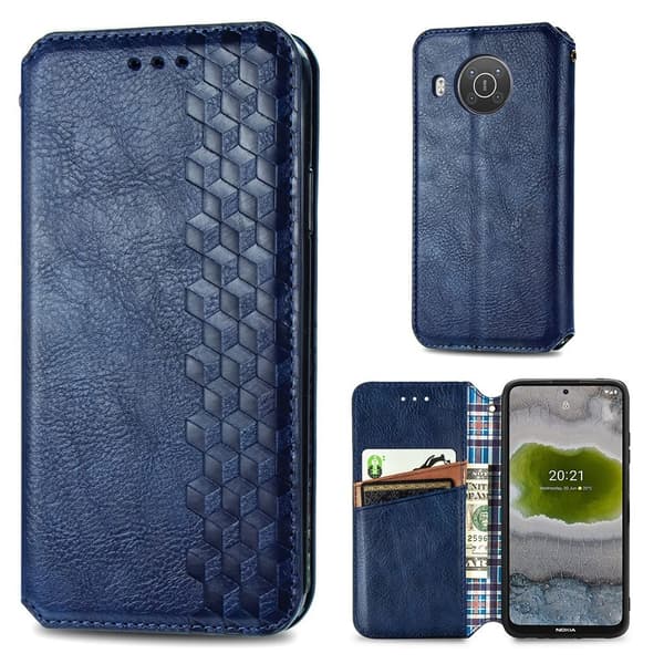 Läder Nokia X10 fodral med romb-design - Blå Blå