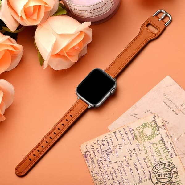 Apple Watch 42mm - 44mm unikt klockarmband i äkta läder - Brun / Silverspänne Brun