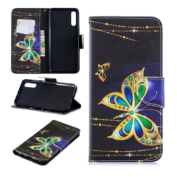 Butterfly Samsung Galaxy A70 nahkakotelo - Värillinen Perhonen Multicolor