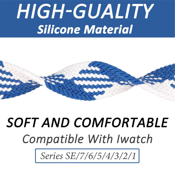 Apple Watch Series 8 (45mm) / Watch Ultra klockarmband i elastisk nylon - Blå / Vit Storlek: M Blå