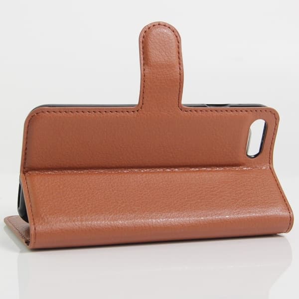Laudrup iPhone 7 / 8 Litsi Pintainen Nahkakotelo Lompakko Standillä - Ruskea Brown
