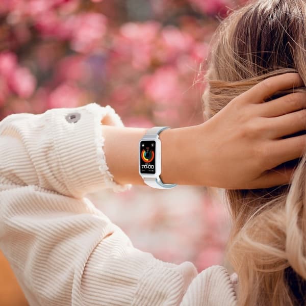 Huawei Band 8 / 9 Nylon Loop-klokkerem med integrert fleksibelt beskyttelsesetui - Rosa Pink